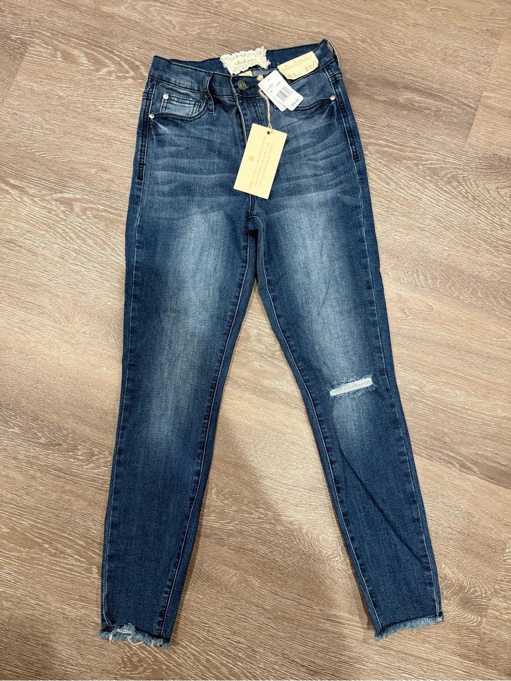 Altar'd State Dark Blue Skinny Jeans with Distressed Knee
